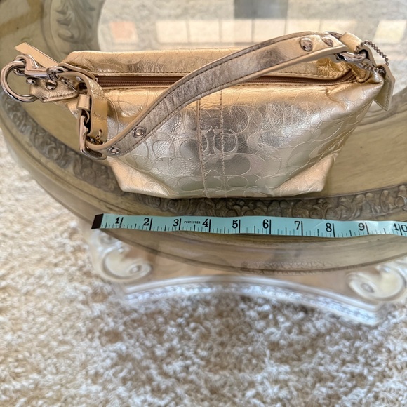 COACH Mini Top Handle Shoulder Bag Metallic Gold Embossed Signature C Leather - Picture 9 of 11